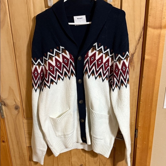 Old Navy Navy and White Cardigan with Red Accents - Picture 1 of 5